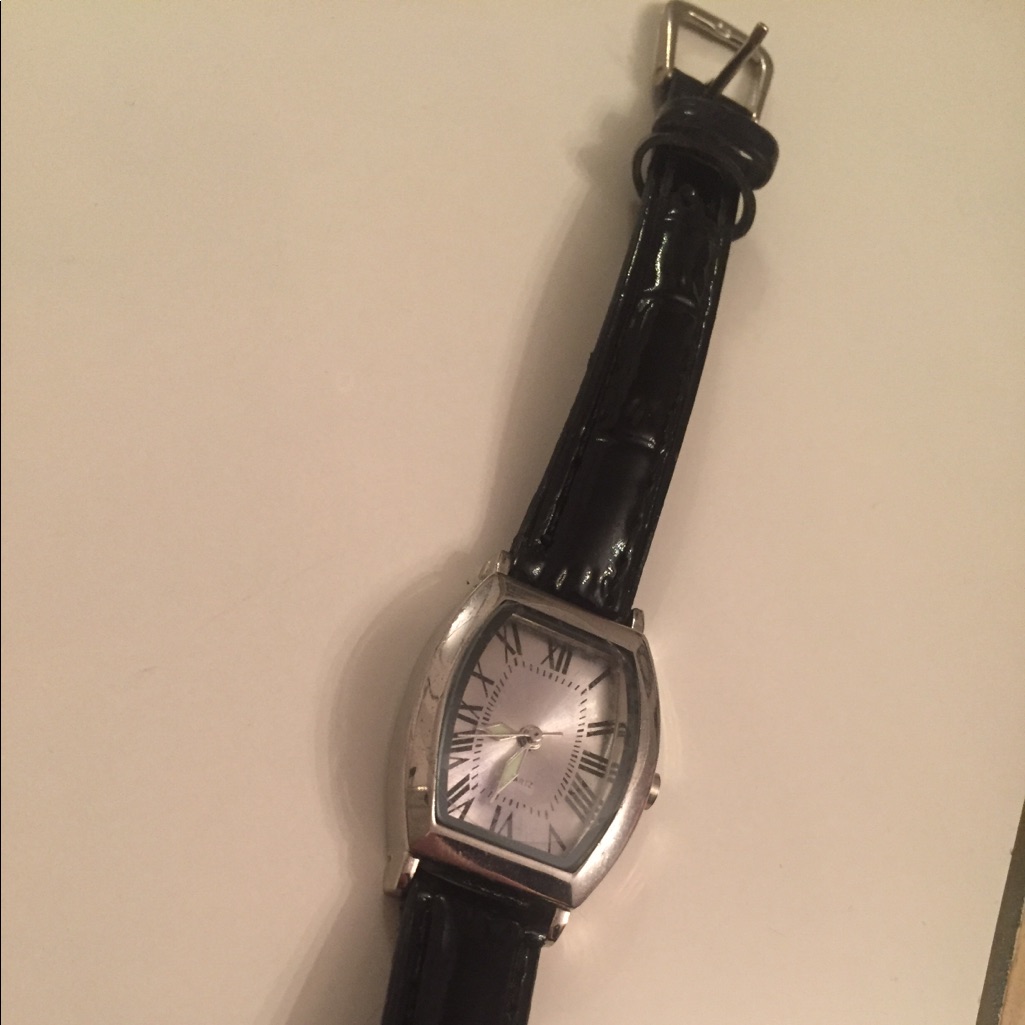 Black Leather Strap Watch